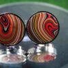 Fordite Cufflinks - 25mm Round - Silver Coated Titainum - 3mm Thick (005) - Image 2