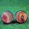 Fordite Cufflinks - 25mm Round - Silver Coated Titainum - 3mm Thick (005) - Image 3