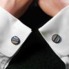 Fordite Cufflinks - 16mm Round - Black Coated Titainum - 2mm Thick (008)