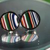 Fordite Cufflinks - 16mm Round - Black Coated Titainum - 2mm Thick (008) - Image 2