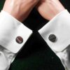 Fordite Cufflinks - Premium Fordite - 16mm Round - Black Coated Titainum - 2mm Thick (011) - Image 2