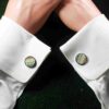 Fordite Cufflinks - 18mm Round - Silver Coated Titainum - 2mm Thick (014) - Image 2