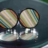 Fordite Cufflinks - 18mm Round - Silver Coated Titainum - 2mm Thick (014) - Image 3