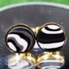 Fordite Cufflinks - Late 70's Early 80's Fordite - 16mm Round - Black Coated Titainum - 2mm Thick (111) - Image 2