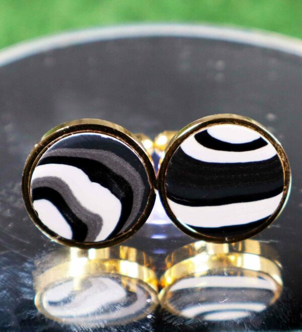 Fordite Cufflinks - Late 70's Early 80's Fordite - 16mm Round - Black Coated Titainum - 2mm Thick (111) - Image 2