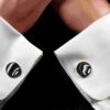 Fordite Cufflinks - Late 70's Early 80's Fordite - 16mm Round - Black Coated Titainum - 2mm Thick (111)