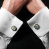Fordite Cufflinks - Harley Davidson Fordite - 16mm Round - Silver Coated Titainum - 2mm Thick (230)