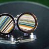 Fordite Cufflinks - Harley Davidson Fordite - 16mm Round - Silver Coated Titainum - 2mm Thick (230) - Image 2