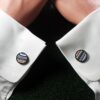 Fordite Cufflinks - 15 Round x 2mm Thick - Black Colored Titainum          (008)