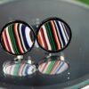 Fordite Cufflinks - 15 Round x 2mm Thick - Black Colored Titainum          (008) - Image 2