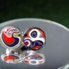 Fordite Cufflinks - 18 Round x 2mm Thick - Silver Colored Titainum          (016)