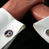 Fordite Cufflinks - 18 Round x 2mm Thick - Silver Colored Titainum          (016) - Image 3