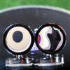 Fordite Cufflinks - 16 Round x 3mm Thick - Black Colored Titainum          (034) - Image 2