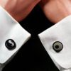 Fordite Cufflinks - 16 Round x 3mm Thick - Black Colored Titainum          (034) - Image 3