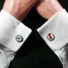Fordite Cufflinks - 18 Round x 2mm Thick - Silver Colored Titainum          (040)