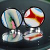 Fordite Cufflinks - 18 Round x 2mm Thick - Silver Colored Titainum          (040) - Image 2