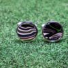 Fordite Cufflinks - 15 Round x 2mm Thick - Silver Colored Titainum          (041)