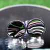 Fordite Cufflinks - 15 Round x 2mm Thick - Silver Colored Titainum          (041) - Image 2