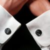Fordite Cufflinks - 15 Round x 2mm Thick - Silver Colored Titainum          (041) - Image 3