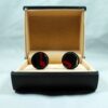 Fordite Cufflinks - 15 Round x 2mm Thick - Black Colored Titainum          (054)
