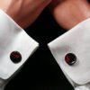 Fordite Cufflinks - 15 Round x 2mm Thick - Black Colored Titainum          (054) - Image 3