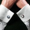 Fordite Cufflinks - 15 Round x 2mm Thick - Black Colored Titainum          (060)
