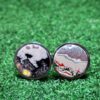 Fordite Cufflinks - 25 Round x 2mm Thick - Silver Colored Titainum          (074)