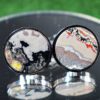 Fordite Cufflinks - 25 Round x 2mm Thick - Silver Colored Titainum          (074) - Image 2
