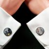 Fordite Cufflinks - 25 Round x 2mm Thick - Silver Colored Titainum          (074) - Image 3