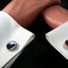 Fordite Cufflinks - 15 Round x 3mm Thick - Silver Colored Titainum          (088) - Image 3