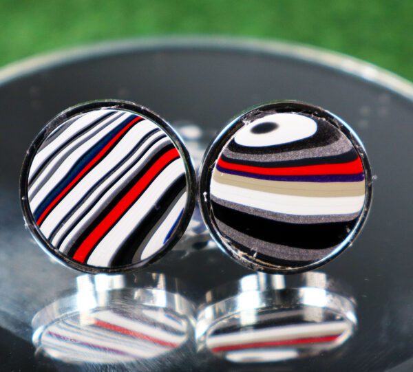 Fordite Cufflinks - 25 Round x 2mm Thick - Silver Colored Titainum          (093) - Image 2