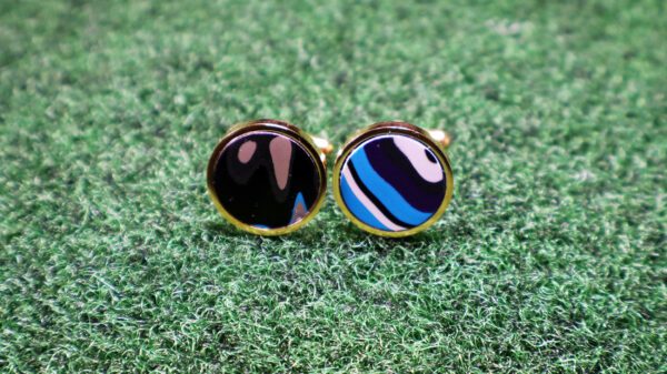 Fordite Cufflinks - 15 Round x 2mm Thick - Gold Colored Titainum          (102)