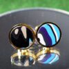 Fordite Cufflinks - 15 Round x 2mm Thick - Gold Colored Titainum          (102) - Image 2