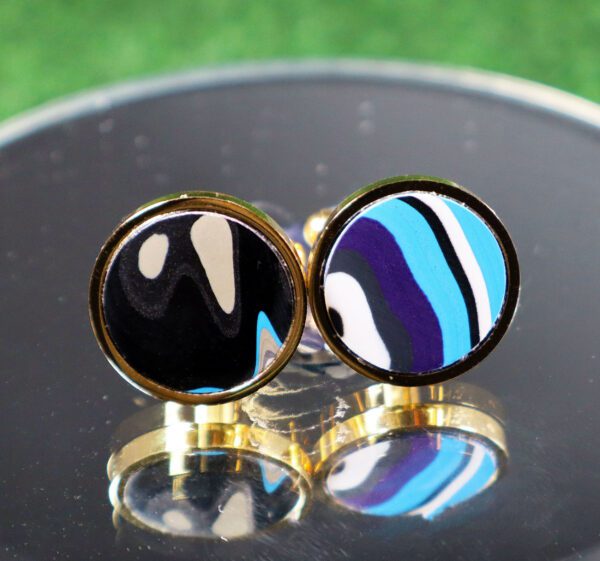 Fordite Cufflinks - 15 Round x 2mm Thick - Gold Colored Titainum          (102) - Image 2