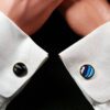Fordite Cufflinks - 15 Round x 2mm Thick - Gold Colored Titainum          (102) - Image 3