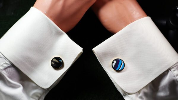 Fordite Cufflinks - 15 Round x 2mm Thick - Gold Colored Titainum          (102) - Image 3