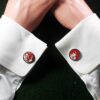 Fordite Cufflinks - Fire Truck Fordite - 25 Round x 2mm Thick - Silver Colored Titainum          (103)