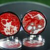 Fordite Cufflinks - Fire Truck Fordite - 25 Round x 2mm Thick - Silver Colored Titainum          (103) - Image 2