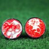 Fordite Cufflinks - Fire Truck Fordite - 25 Round x 2mm Thick - Silver Colored Titainum          (103) - Image 3