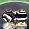 Fordite Cufflinks - 15 Round x 2mm Thick - Gold Colored Titainum          (111) - Image 2