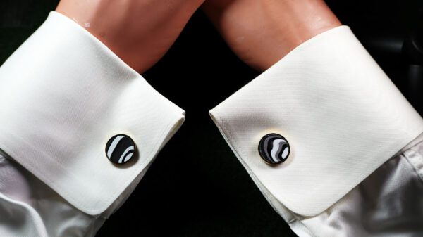 Fordite Cufflinks - 15 Round x 2mm Thick - Gold Colored Titainum          (111) - Image 3