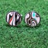 Fordite Cufflinks - 18 Round x 2mm Thick - Silver Colored Titainum          (113)