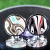 Fordite Cufflinks - 18 Round x 2mm Thick - Silver Colored Titainum          (113) - Image 2