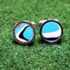 Fordite Cufflinks - 15 Round x 3mm Thick - Silver Colored Titainum          (116)