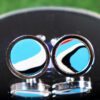 Fordite Cufflinks - 15 Round x 3mm Thick - Silver Colored Titainum          (116) - Image 2