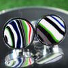 Fordite Cufflinks - 25 Round x 3mm Thick - Silver Colored Titainum          (120) - Image 2