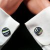 Fordite Cufflinks - 25 Round x 3mm Thick - Silver Colored Titainum          (120) - Image 3