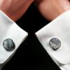 Fordite Cufflinks - 25 Round x 3mm Thick - Silver Colored Titainum          (122) - Image 3
