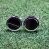 Fordite Cufflinks - 15 Round x 3mm Thick - Silver Colored Titainum          (123)