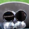Fordite Cufflinks - 15 Round x 3mm Thick - Silver Colored Titainum          (123) - Image 2